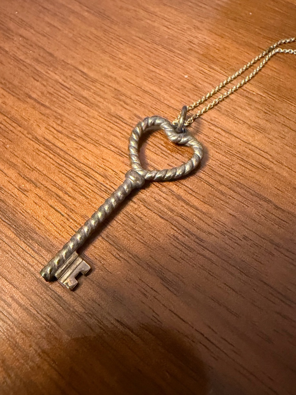 Tiffany & Co. Sterling Silver 925 Heart Key Twist Pendant and Chain
